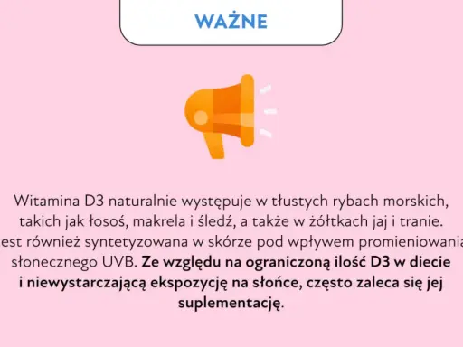 Ważna informacja: Witamina D3 na co pomaga? Znajduje się w rybach, jajach, a także jest wytwarzana przez skórę pod wpływem słońca.