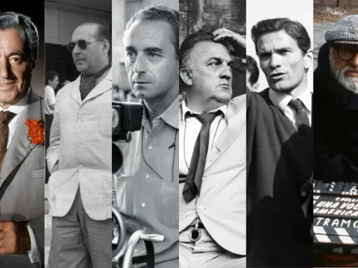 Cinque registe donne in un collage di immagini d'epoca, con un ciak di "C'era una volta in America".