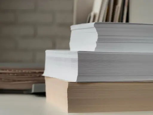 Stosy białego i beżowego papieru, gotowe do druku. Ten papier powlekany czeka na kreatywne projekty.