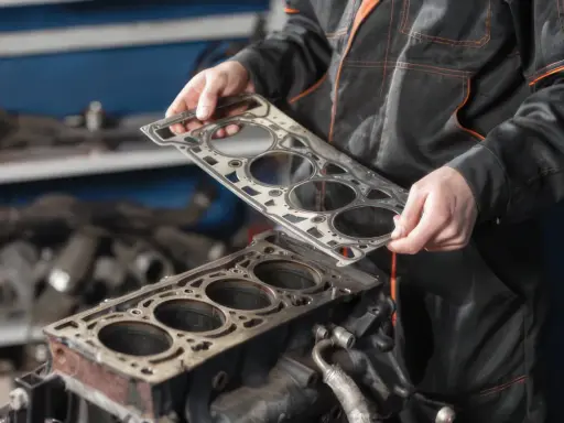 Mecánico sosteniendo una junta de culata nueva para el mantenimiento del motor.