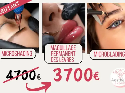 Microshading, maquillage permanent des lèvres et microblading pour un tatouage sourcils femme parfait. Offre spéciale : 3700€ au lieu de 4700€.
