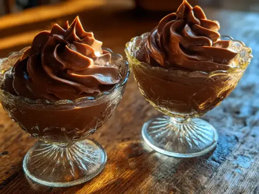 Deux coupes de mousse au chocolat à l'ancienne, onctueuse et aérienne, baignées de lumière. Une invitation à redécouvrir cette recette.