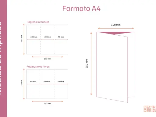 Diagrama muestra cómo doblar un folleto tríptico en formato A4.