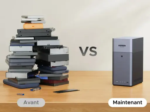 Avant : une pile de disques durs externes et de clés USB. Maintenant : un NAS personnel UGREEN compact.