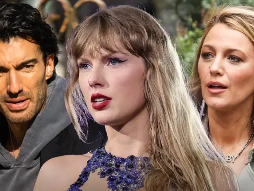 Taylor Swift, Blake Lively och Ryan Reynolds i en bild som antyder en hemlig romans.