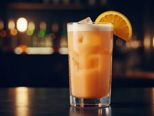 En uppfriskande solero drink med is och en apelsinskiva, perfekt för en varm dag.