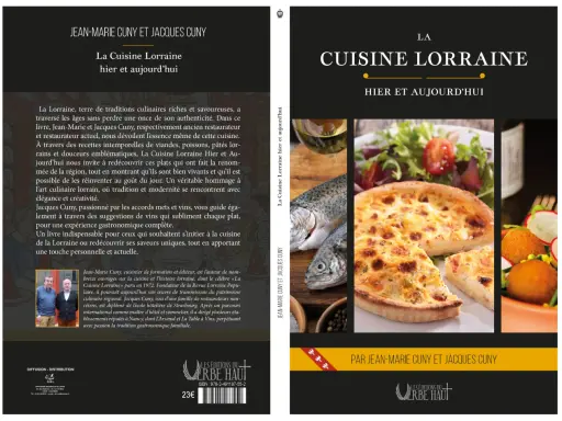 Couverture du livre "La Cuisine Lorraine, hier et aujourd'hui" par Jean-Marie et Jacques Cuny, présentant des plats emblématiques de la spécialité lorraine.