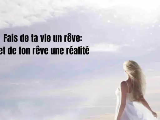 Une femme en robe blanche regarde un ciel étoilé, inspirée par le message : "Fais de ta vie un rêve et de ton rêve une réalité".