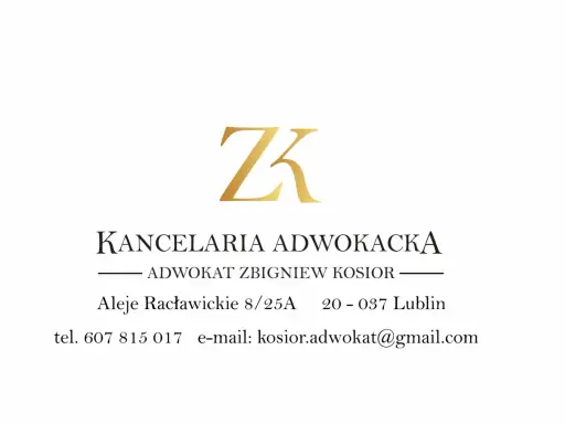 Logo kancelarii adwokackiej ZK, dane kontaktowe: adwokat Zbigniew Kosior, Lublin.