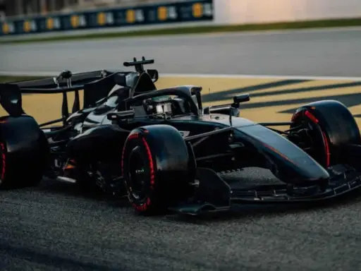 Coche de F1 Aston Martin negro con detalles rojos, listo para la presentación Aston Martin 2026.