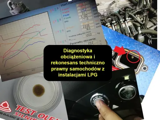 Wykresy z hamowni, silnik, próbka oleju i przycisk start/stop.