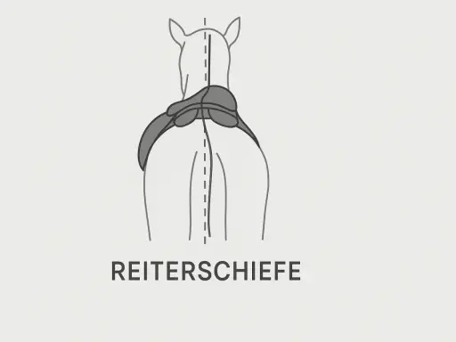 Illustration zeigt ein Pferd von hinten, bei dem der Sattel nach hinten rutscht. Dies wird als "Reitersschiefe" bezeichnet.