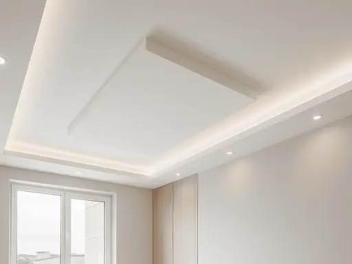 Soffitto moderno in cartongesso con illuminazione a led integrata, un'idea di design per il soggiorno.