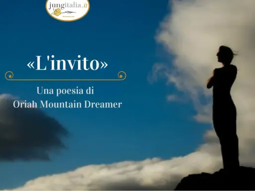 Silhouette di una persona che guarda il cielo, con il titolo "L'invito", una poesia di Oriah Mountain Dreamer, che evoca riflessioni sulle poesie sulla vita.
