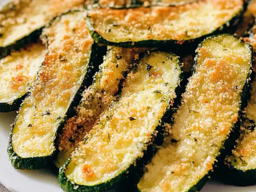Fette di zucchine al forno, dorate e croccanti, pronte per essere gustate. Ecco come cucinare le zucchine in modo semplice e delizioso!