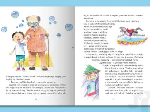 Bajki terapeutyczne zaparcia nawykowe: Dziadek Jurek i Szymek cieszą się wesołym miasteczkiem, pełnym atrakcji i kolorów.