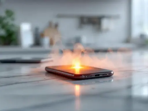 Telefon dymi i świeci na pomarańczowo, wskazując, czemu telefon się nagrzewa.