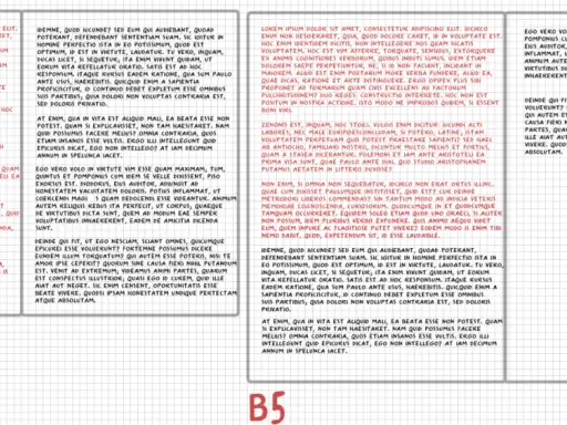 Dos columnas de texto manuscrito, una más ancha que la otra, comparando tamaño B6 vs A5.