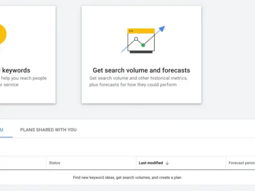Interface du Google Keyword Planner : découvre de nouveaux mots-clés, leur volume de recherche et crée des plans.