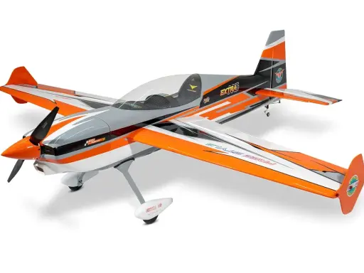 Ein farbenfrohes **Phoenix Modellbau** Flugzeug mit orange-grauem Design und dem Schriftzug "EXTRAG".