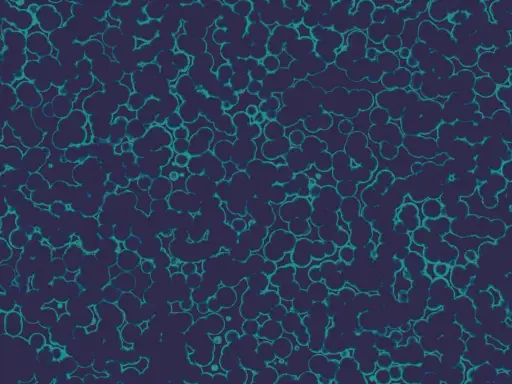 Struttura cellulare di Citrobacter koseri, con forme tondeggianti e irregolari che si aggregano in un pattern organico su sfondo scuro.