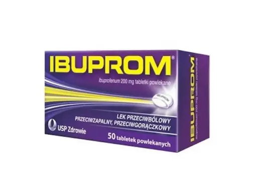 Opakowanie leku Ibuprom z ibuprofenem 200 mg. Czy ibuprofen jest szkodliwy? Stosuj zgodnie z ulotką.