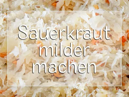 Sauerkraut zu sauer? Hier erfährst du, wie du es milder machst. Nahaufnahme von Sauerkraut mit Karottenstückchen.