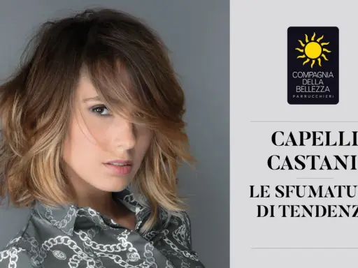 Modella con capelli castani sfumati, un esempio di tabella colori capelli castani con tonalità di tendenza.