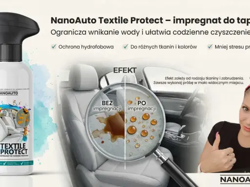 NanoAuto Textile Protect – impregnat do tapicerki. Ogranicza wnikanie wody, ułatwia czyszczenie i chroni tkaniny. Idealny do skóry naturalnej i innych materiałów.