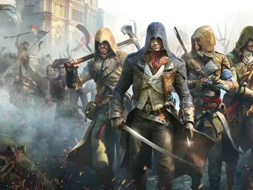 Czterech zabójców w kapturach, gotowych do walki w rewolucyjnym Paryżu. To kluczowy moment z gry Assassin's Creed Unity.
