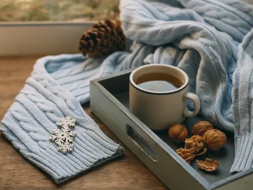 Ciepła herbata, orzechy i miękki sweter tworzą idealną atmosferę na długi weekend listopad.