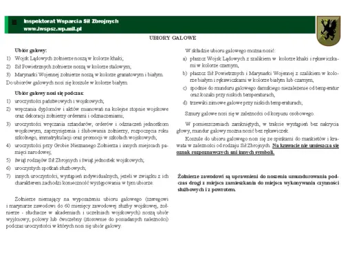 Fragment tekstu o ubiorach galowych Wojska Polskiego, z elementami graficznymi.