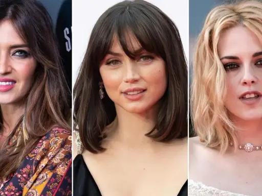 Tres mujeres con peinado por capas: una morena con ondas, otra con flequillo y un corte bob, y una rubia con estilo despeinado.