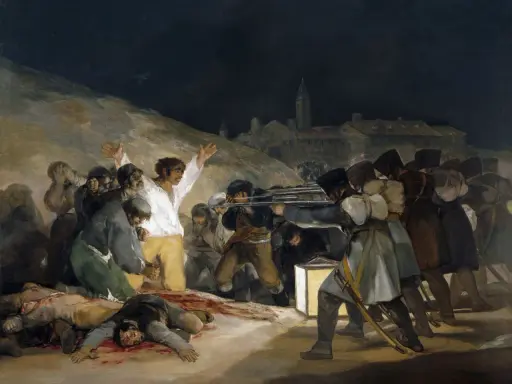 Rozstrzelanie, jak u Andrzeja Wróblewskiego, ukazuje dramatyczną scenę egzekucji.