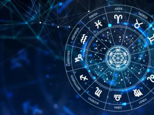 Koło zodiaku z symbolami i gwiazdozbiorami. Sprawdź swój horoskop dzienny Waga i odkryj, co mówią gwiazdy.