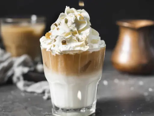 Un délicieux café liégeois, couronné de chantilly et de quelques éclats croquants, prêt à être dégusté.