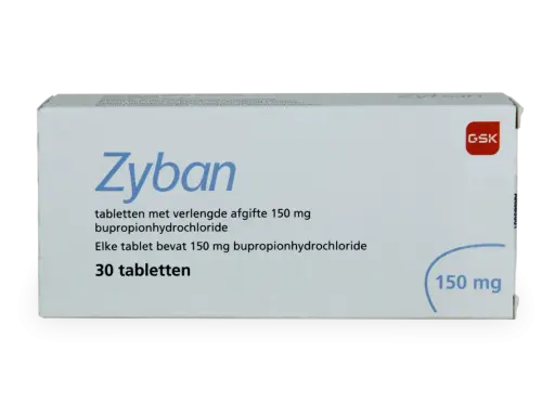 Zyban-Tablettenbox, 30 Stück, 150 mg. Ein Hilfsmittel gegen Rauchen, das Bupropionhydrochlorid enthält.