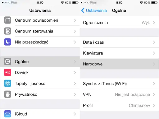 Ekran ustawień iPhone'a, gdzie można znaleźć opcję "Ogólne", by dowiedzieć się, jak zmienić język w iPhone.
