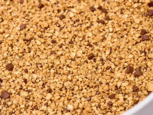 Fond de gâteau Marmiton : un mélange gourmand de biscuit croustillant émietté et de pépites de chocolat pour une texture parfaite.