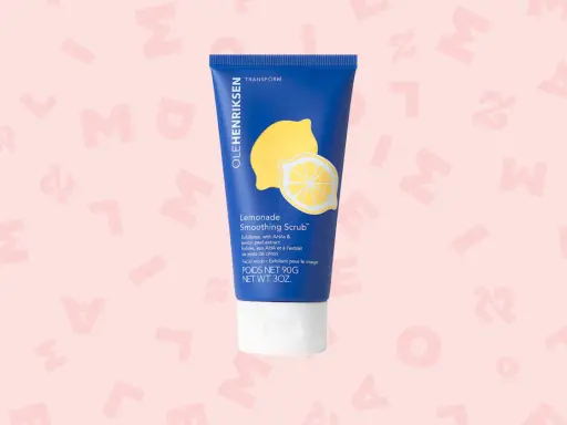 Tube bleu OLEHENRIKSEN Lemonade Smoothing Scrub, avec des citrons. Exfolie avec AHA et extrait de zeste de citron. Aha, bha, c'est le moment de la douceur !