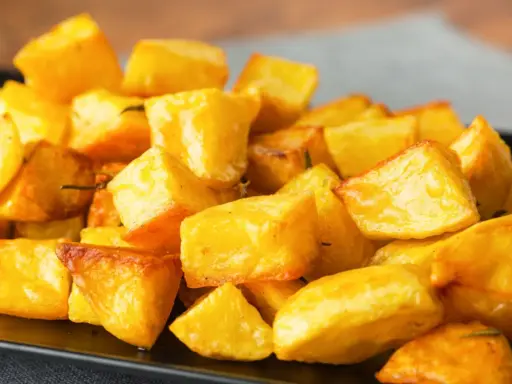 Un mucchio invitante di patate al forno croccanti, dorate e perfette per ogni pasto.