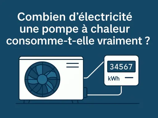 Une pompe à chaleur pour le chauffage, avec un compteur affichant 34567 kWh.