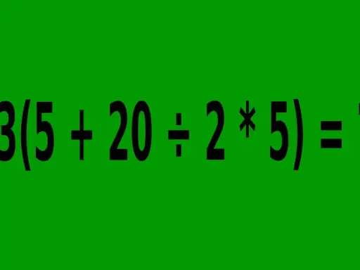 Czarne równanie 3(5 + 20 ÷ 2 * 5) = ? na zielonym tle. Czy potrafisz rozwiązać te zagadki matematyczne dla dorosłych?