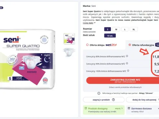 Pieluchomajtki na receptę Seni Super Quatro, rozmiar S, 10 szt. Cena z refundacją NFZ od 7,20 zł.