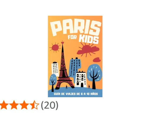 Guía "Paris for Kids" con la Torre Eiffel y edificios estilizados. Ideal para descubrir qué ver en París con niños.