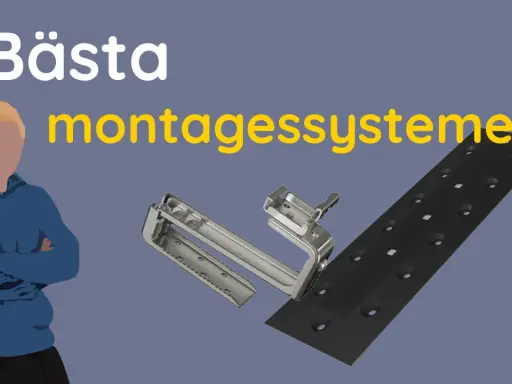 En man funderar på det bästa montagesystemet. En metallkrok och en svart skena syns.