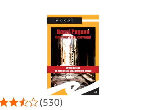 Copertina di "Bacci Pagano" di Bruno Morchio, un long seller che racconta una storia da carruggi, con valutazione 3,5 stelle.
