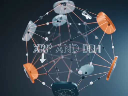 Sieć XRP i DeFi, z elementami przypominającymi monety i połączeniami, sugeruje potencjalny **flare crypto**.