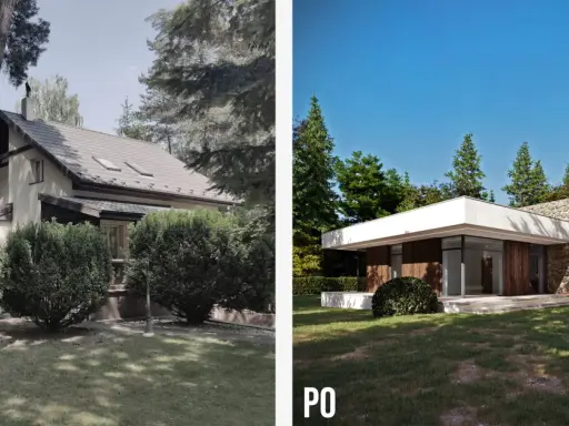 Przed i po: metamorfoza starego domu. Projekty przebudowy uwydatniają nowoczesną architekturę i kamienne detale.