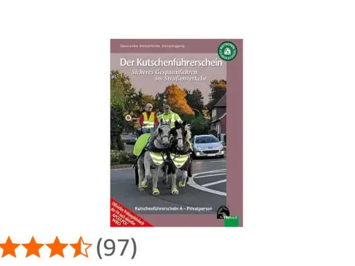 Buchcover zeigt zwei Pferde vor einer Kutsche, die auf einer Straße fahren. Titel: "Der Kutschenführerschein".